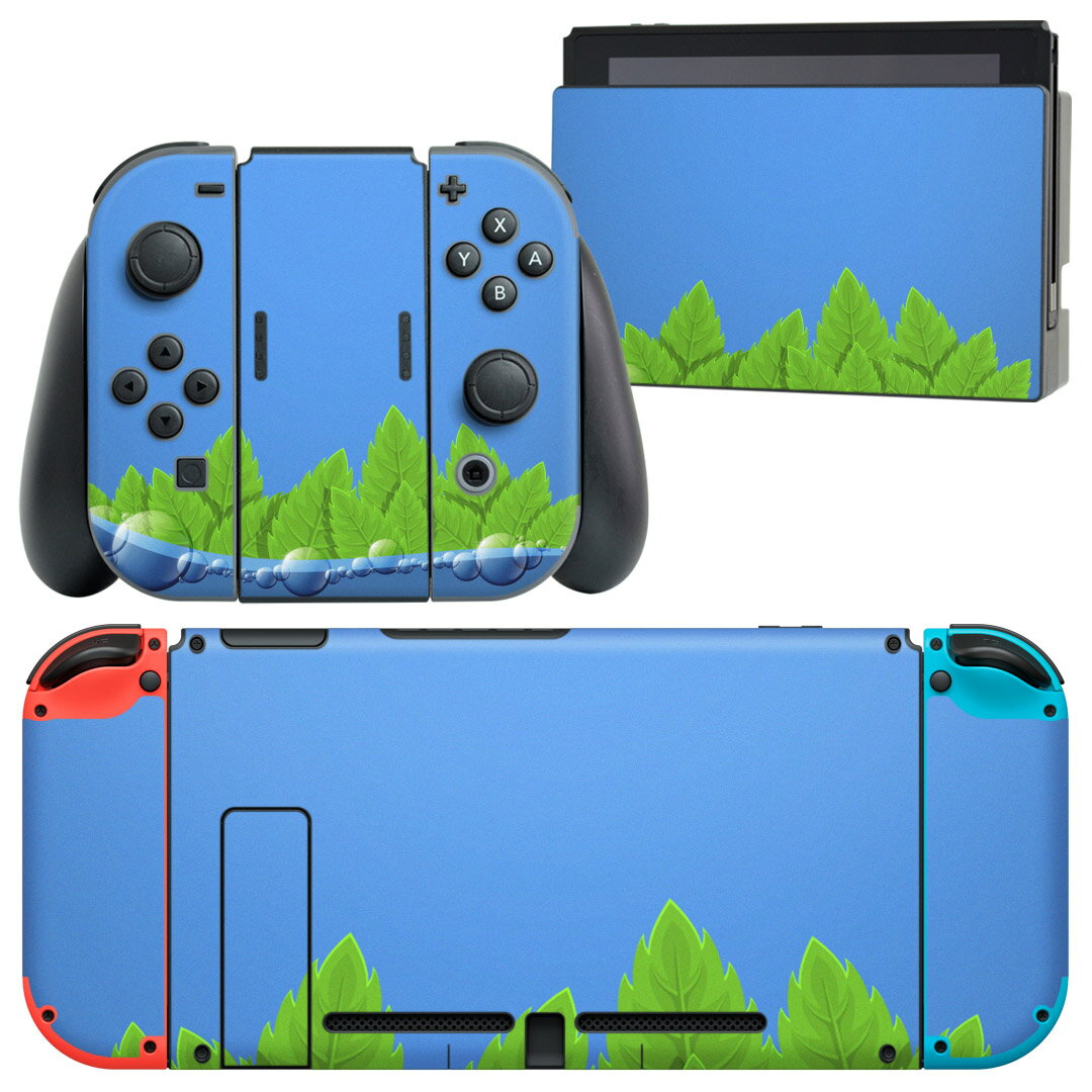 igsticker Nintendo Switch 用 デザインスキンシール 任天堂 ニンテンドー スイッチ 専用 本体ドック Joy-Con Joycon ジョイコン 専用 ゲーム機 カバー アクセサリー フィルム ステッカー 001387 草　水