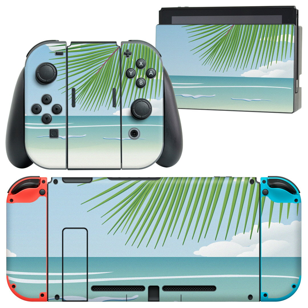 igsticker Nintendo Switch 用 デザインスキンシール 任天堂 ニンテンドー スイッチ 専用 本体ドック Joy-Con Joycon ジョイコン 専用 ゲーム機 カバー アクセサリー フィルム ステッカー 001416 やしの木