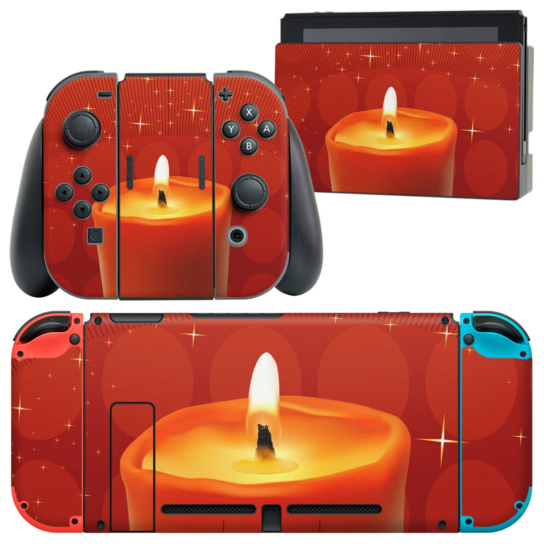 igsticker Nintendo Switch 用 デザインスキンシール 任天堂 ニンテンドー スイッチ 専用 本体ドック Joy-Con Joycon ジョイコン 専用 ゲーム機 カバー アクセサリー フィルム ステッカー 001447 ろうそく キラキラ 水玉