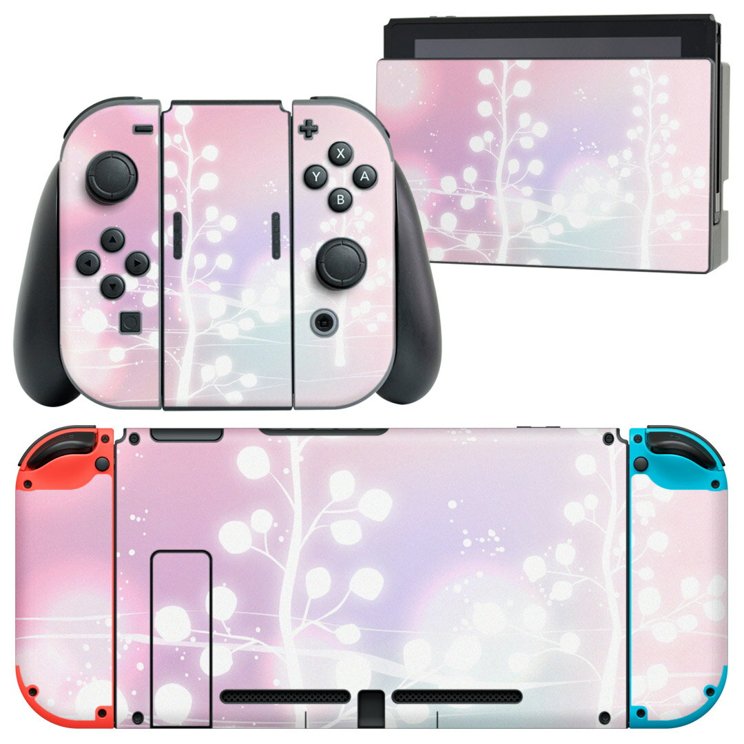 igsticker Nintendo Switch 用 デザインスキンシール 任天堂 ニンテンドー スイッチ 専用 本体ドック Joy-Con Joycon ジョイコン 専用 ゲーム機 カバー アクセサリー フィルム ステッカー 001452 ピンク 雪景色