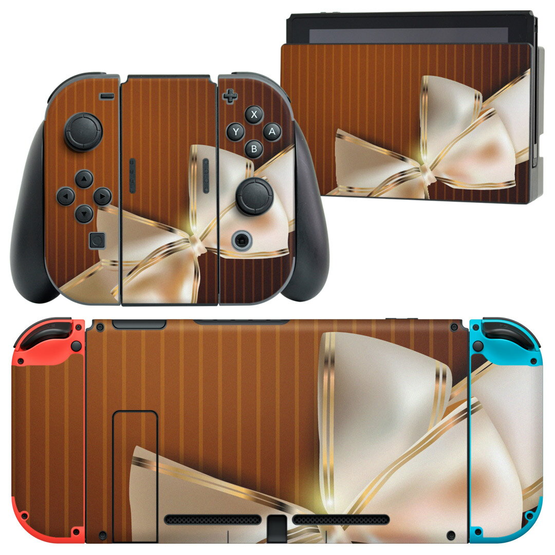 igsticker Nintendo Switch 用 デザインスキンシール 任天堂 ニンテンドー スイッチ 専用 本体ドック Joy-Con Joycon ジョイコン 専用 ゲーム機 カバー アクセサリー フィルム ステッカー 001531 リボン