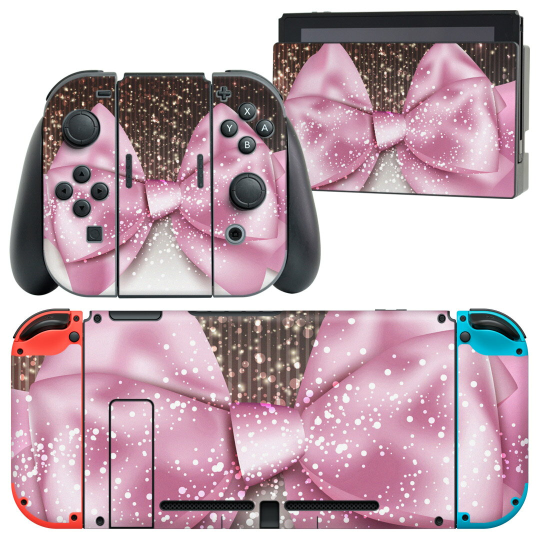 igsticker Nintendo Switch 用 デザインスキンシール 任天堂 ニンテンドー スイッチ 専用 本体ドック Joy-Con Joycon ジョイコン 専用 ゲーム機 カバー アクセサリー フィルム ステッカー 001634 リボン