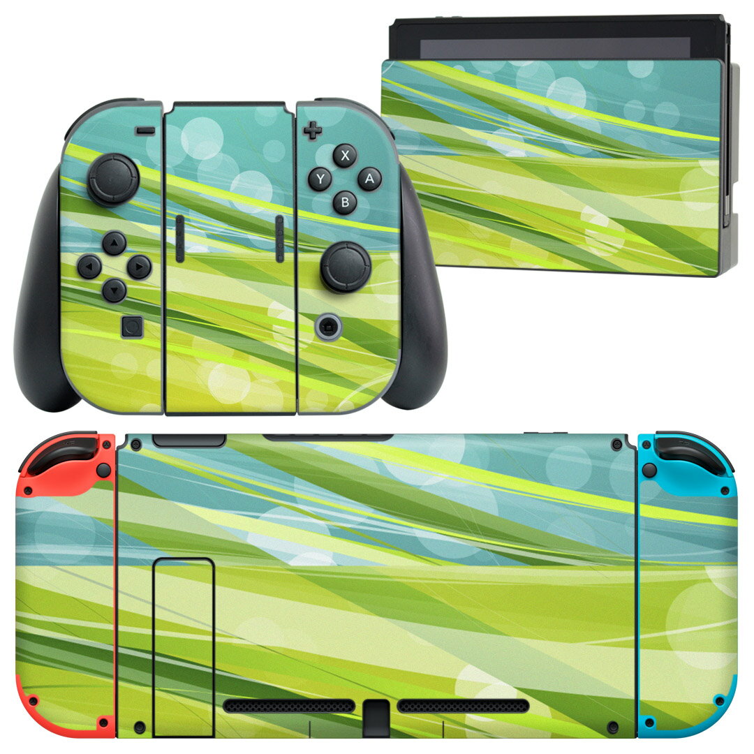 igsticker Nintendo Switch 用 デザインスキンシール 任天堂 ニンテンドー スイッチ 専用 本体ドック Joy-Con Joycon ジョイコン 専用 ゲーム機 カバー アクセサリー フィルム ステッカー 001834 シンプル　模様　緑　青