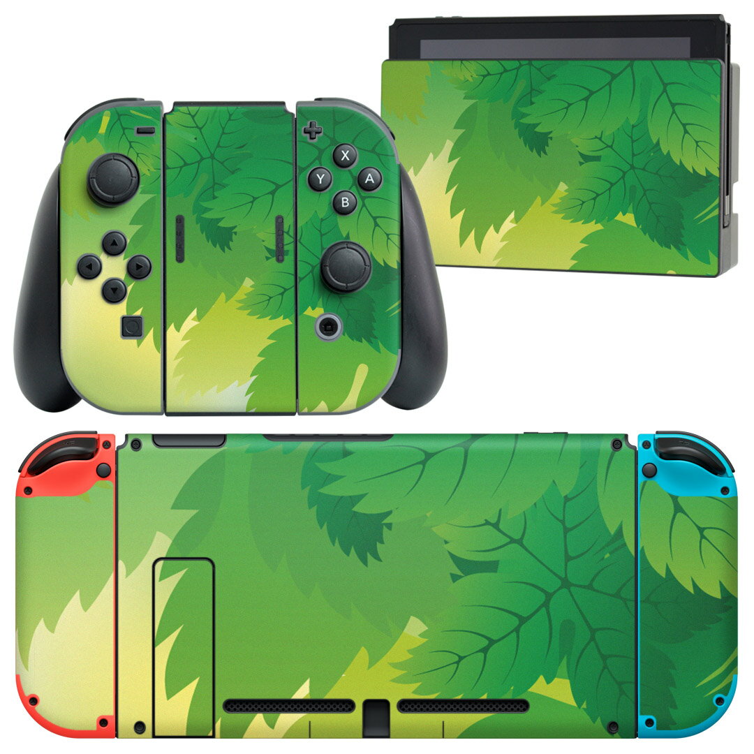 igsticker Nintendo Switch 用 デザインスキンシール 任天堂 ニンテンドー スイッチ 専用 本体ドック Joy-Con Joycon ジョイコン 専用 ゲーム機 カバー アクセサリー フィルム ステッカー 001850 植物　緑　イラスト