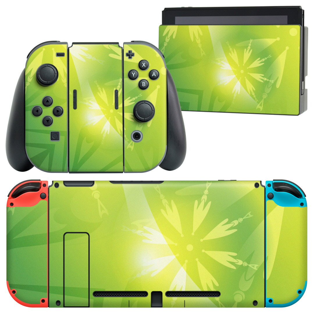 igsticker Nintendo Switch 用 デザインスキンシール 任天堂 ニンテンドー スイッチ 専用 本体ドック Joy-Con Joycon ジョイコン 専用 ゲーム機 カバー アクセサリー フィルム ステッカー 001854 花 緑