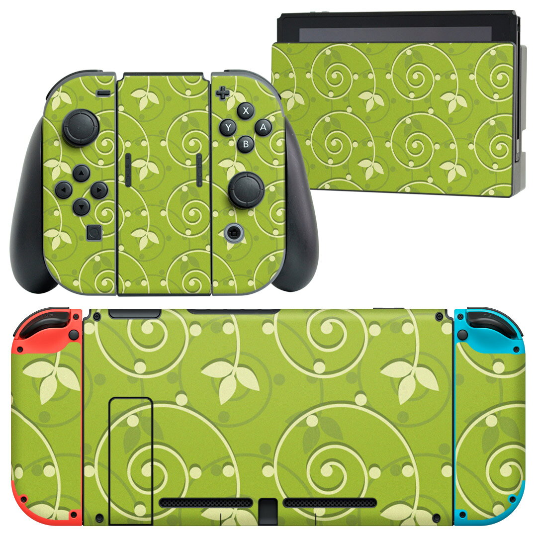 igsticker Nintendo Switch 用 デザインスキンシール 任天堂 ニンテンドー スイッチ 専用 本体ドック Joy-Con Joycon ジョイコン 専用 ゲーム機 カバー アクセサリー フィルム ステッカー 001859 花　　緑