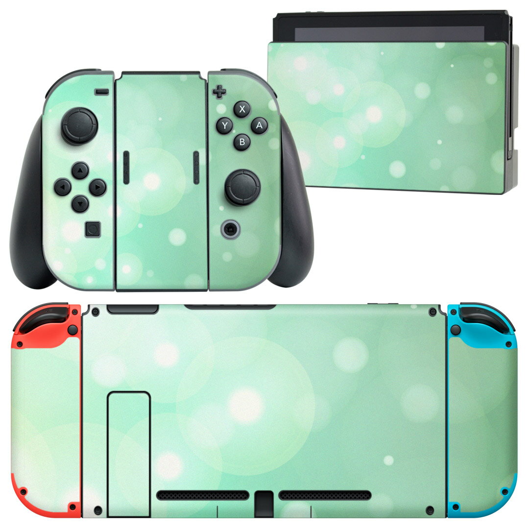 Video Games - igsticker Nintendo Switch 用 デザインスキンシール 任天堂 ニンテンドー スイッチ 専用 本体ドック Joy-Con Joycon ジョイコン 専用 ゲーム機 カバー アクセサリー フィルム ステッカー 001862 シンプル　模様　緑