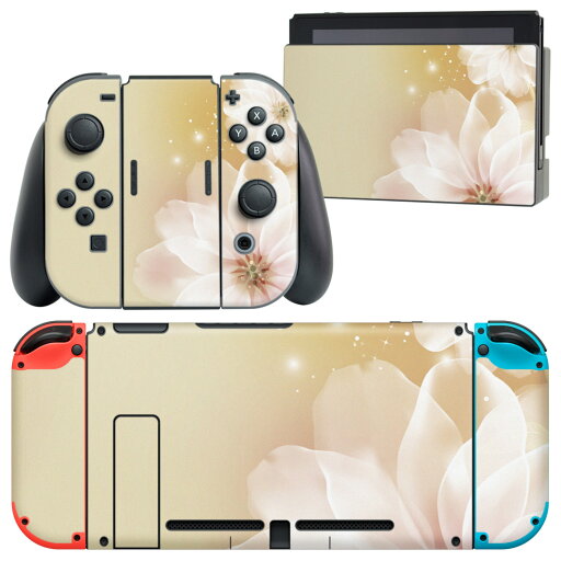 igsticker Nintendo Switch 用 デザインスキンシール 任天堂 ニンテンドー スイッチ 専用 本体ドック Joy-Con Joycon ジョイコン 専用 ゲーム機 カバー アクセサリー フィルム ステッカー 001890 花  白
