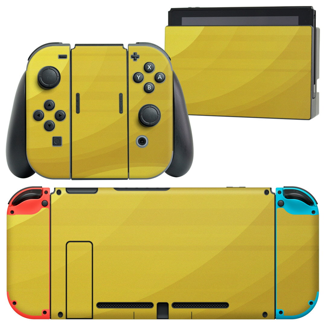 igsticker Nintendo Switch 用 デザインスキンシール 任天堂 ニンテンドー スイッチ 専用 本体ドック Joy-Con Joycon ジョイコン 専用 ゲーム機 カバー アクセサリー フィルム ステッカー 001892 シンプル　黄色