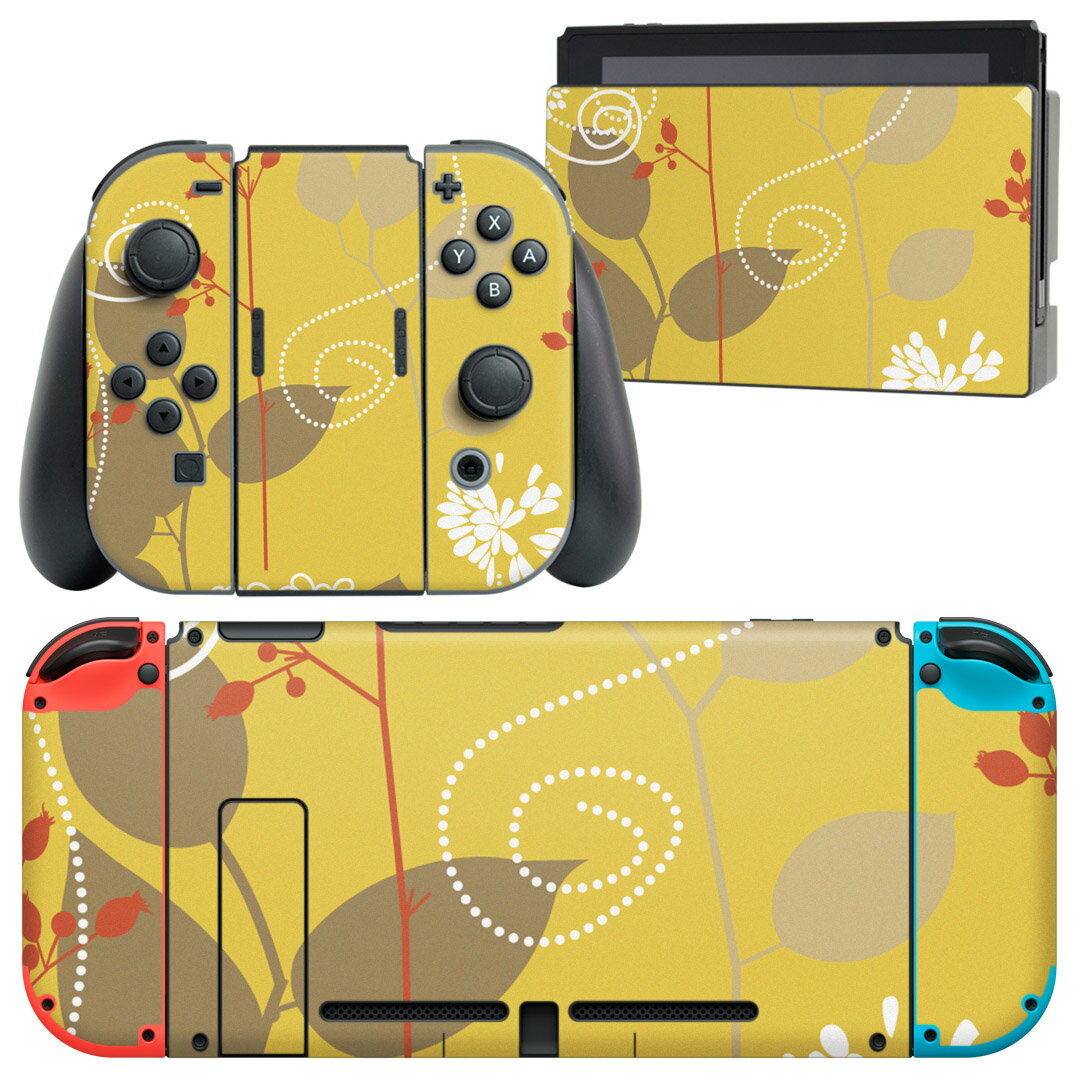 igsticker Nintendo Switch 用 デザインスキンシール 任天堂 ニンテンドー スイッチ 専用 本体ドック Joy-Con Joycon ジョイコン 専用 ゲーム機 カバー アクセサリー フィルム ステッカー 001893 花　　黄色