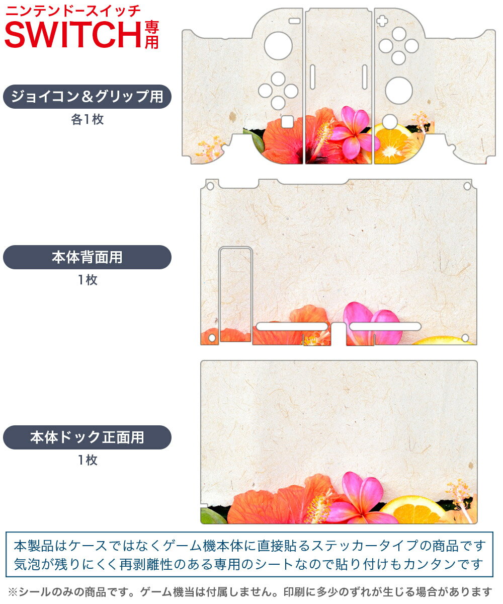 igsticker Nintendo Switch 用 デザインスキンシール 任天堂 ニンテンドー スイッチ 専用 本体ドック Joy-Con Joycon ジョイコン 専用 ゲーム機 カバー アクセサリー フィルム ステッカー 001637 ハイビスカス　南国