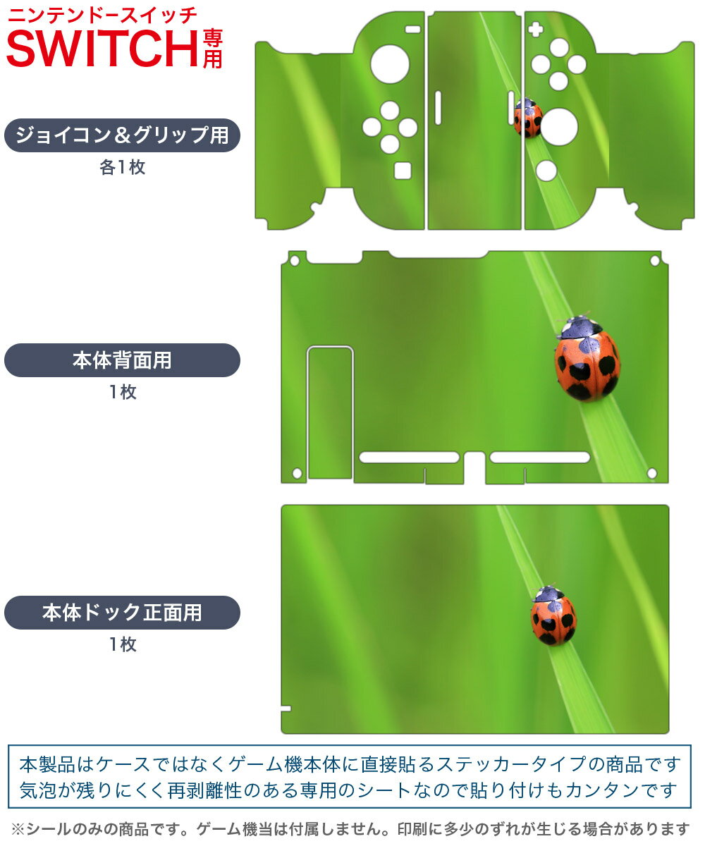igsticker Nintendo Switch 用 デザインスキンシール 任天堂 ニンテンドー スイッチ 専用 本体ドック Joy-Con Joycon ジョイコン 専用 ゲーム機 カバー アクセサリー フィルム ステッカー 003604 てんとう虫　写真