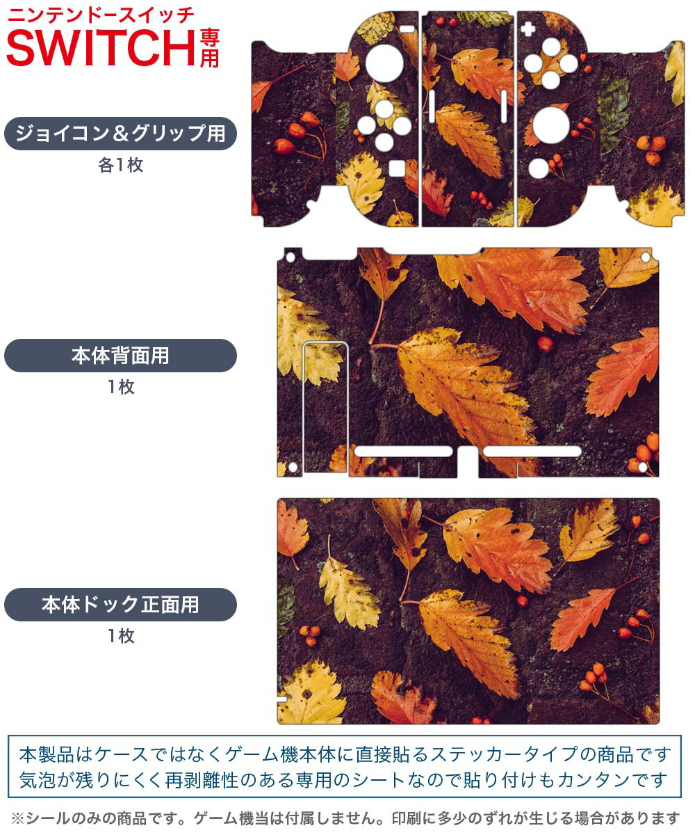 igsticker Nintendo Switch 用 デザインスキンシール 任天堂 ニンテンドー スイッチ 専用 本体ドック Joy-Con Joycon ジョイコン 専用 ゲーム機 カバー アクセサリー フィルム ステッカー 022908 秋　葉っぱ　紅葉