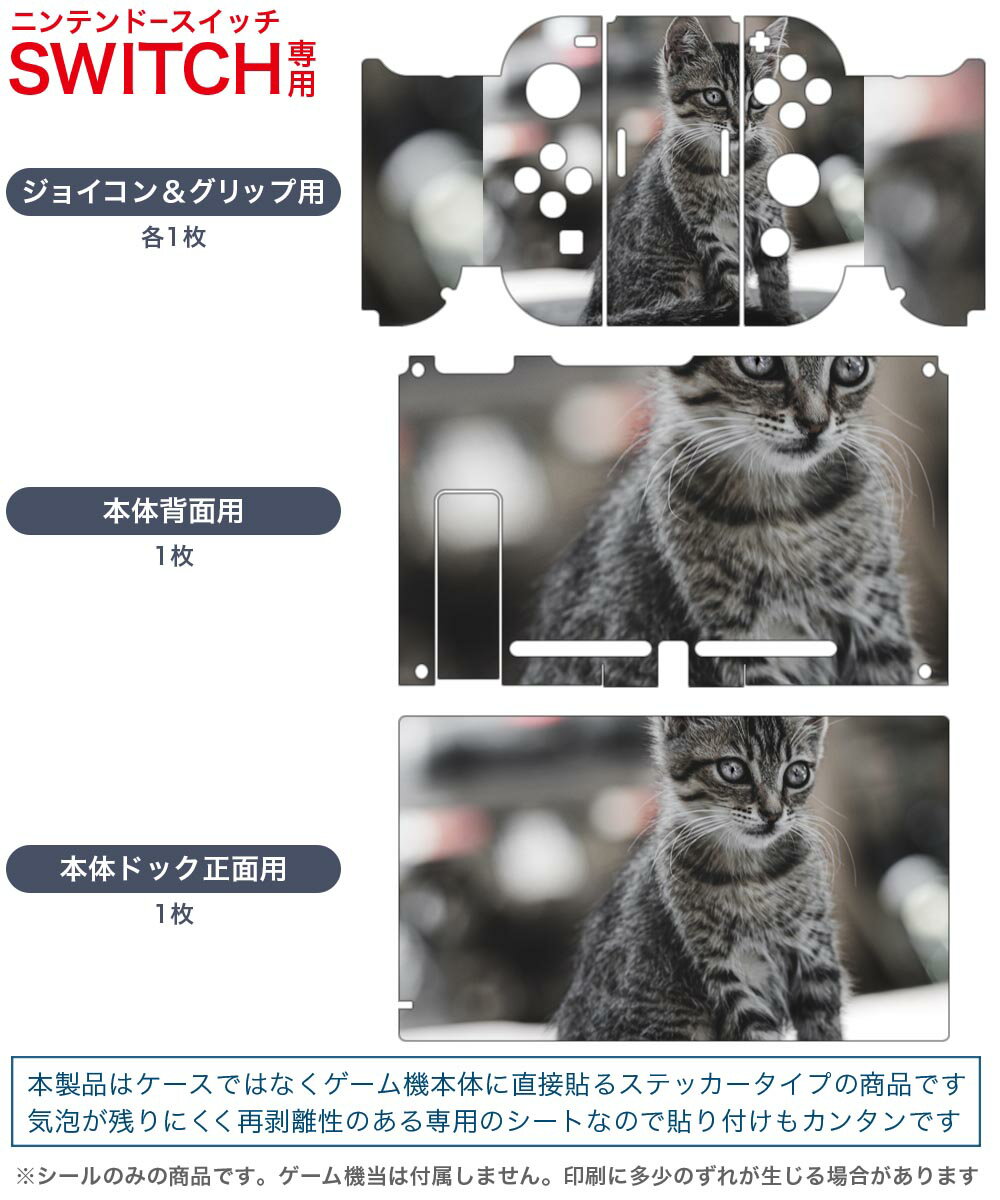 igsticker Nintendo Switch 用 デザインスキンシール 任天堂 ニンテンドー スイッチ 専用 本体ドック Joy-Con Joycon ジョイコン 専用 ゲーム機 カバー アクセサリー フィルム ステッカー 023094 猫　ねこ　動物　写真 2