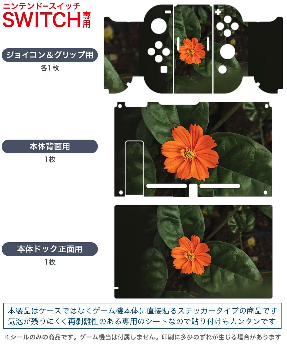igsticker Nintendo Switch 用 デザインスキンシール 任天堂 ニンテンドー スイッチ 専用 本体ドック Joy-Con Joycon ジョイコン 専用 ゲーム機 カバー アクセサリー フィルム ステッカー 023326 花　フラワー　葉っぱ