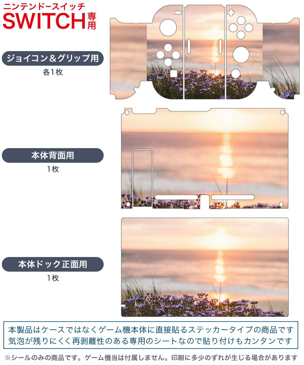 igsticker Nintendo Switch 用 デザインスキンシール 任天堂 ニンテンドー スイッチ 専用 本体ドック Joy-Con Joycon ジョイコン 専用 ゲーム機 カバー アクセサリー フィルム ステッカー 023607 景色　夕日　花