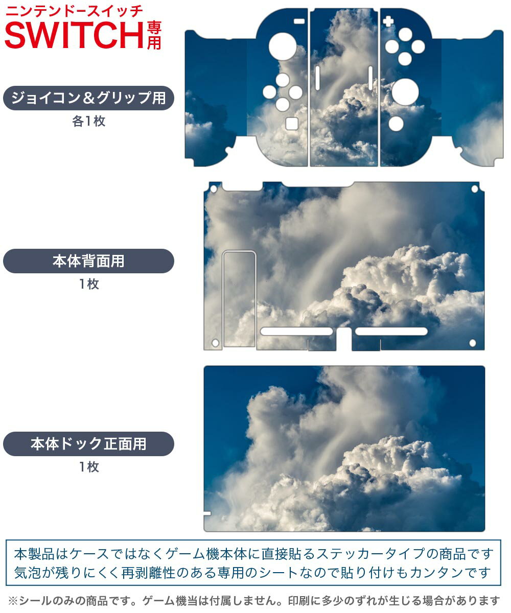 igsticker Nintendo Switch 用 デザインスキンシール 任天堂 ニンテンドー スイッチ 専用 本体ドック Joy-Con Joycon ジョイコン 専用 ゲーム機 カバー アクセサリー フィルム ステッカー 023800 空　雲　写真