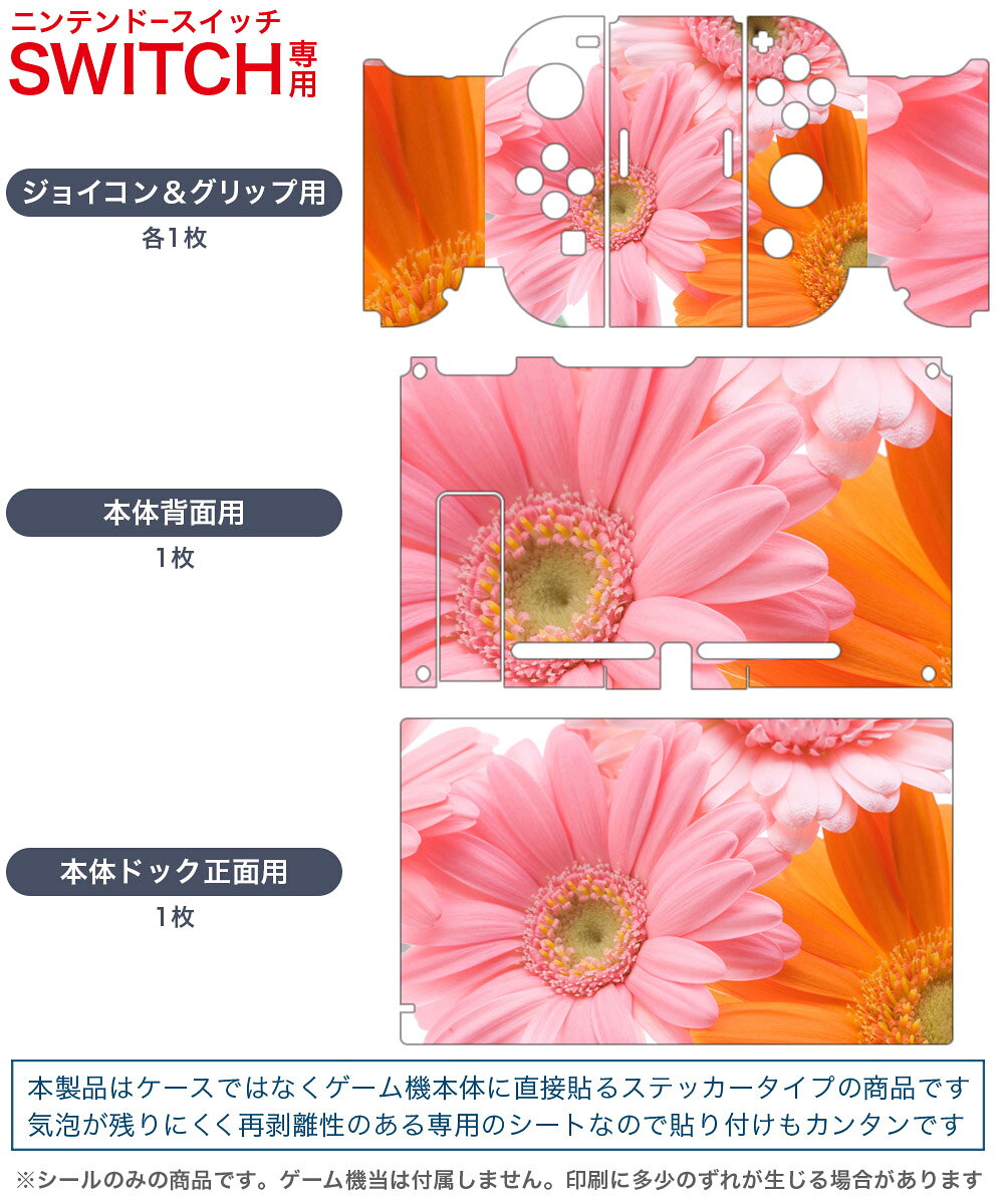 スマコレのigsticker Nintendo Switch 用 デザインスキンシール 任天堂 ニンテンドー スイッチ 専用 本体ドック Joy-Con Joycon ジョイコン 専用 ゲーム機 カバー アクセサリー フィルム ステッカー 005378 花　　写真｜アングル2