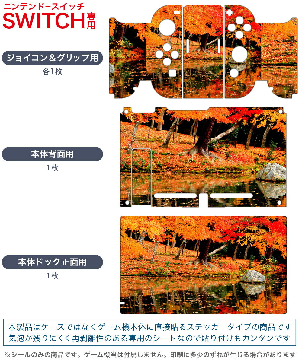 igsticker Nintendo Switch 用 デザインスキンシール 任天堂 ニンテンドー スイッチ 専用 本体ドック Joy-Con Joycon ジョイコン 専用 ゲーム機 カバー アクセサリー フィルム ステッカー 008505 写真　秋　紅葉　川