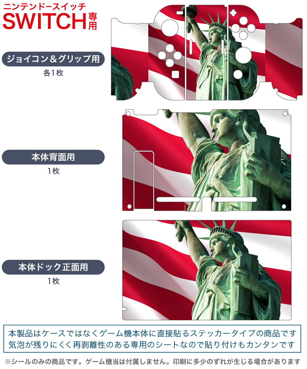igsticker Nintendo Switch 用 デザインスキンシール 任天堂 ニンテンドー スイッチ 専用 本体ドック Joy-Con Joycon ジョイコン 専用 ゲーム機 カバー アクセサリー フィルム ステッカー 012706 アメリカ　国旗　自由の女神
