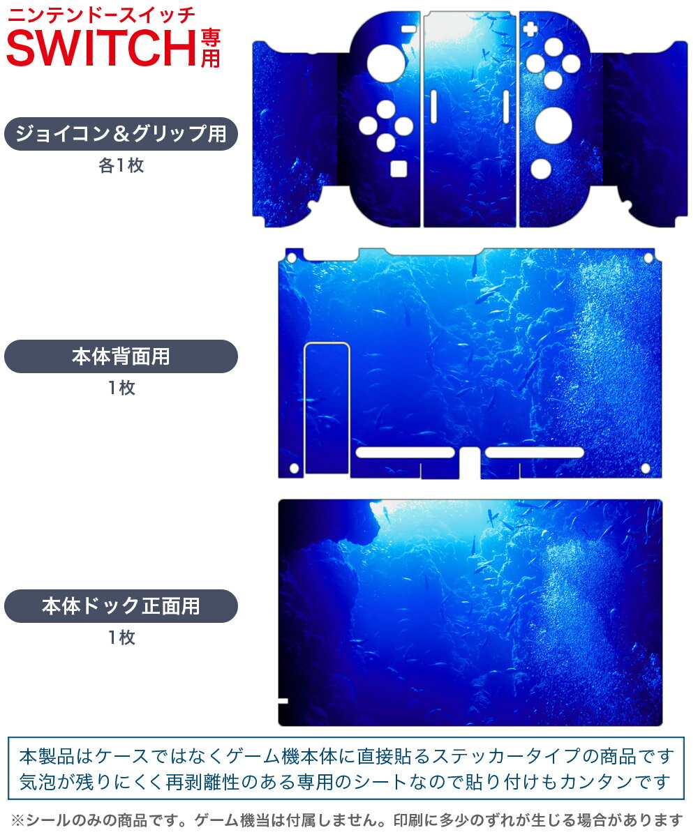 igsticker Nintendo Switch 用 デザインスキンシール 任天堂 ニンテンドー スイッチ 専用 本体ドック Joy-Con Joycon ジョイコン 専用 ゲーム機 カバー アクセサリー フィルム ステッカー 014468 海　深海　写真