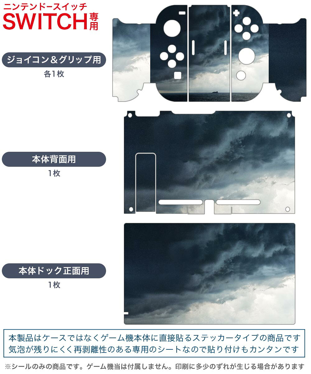 igsticker Nintendo Switch 用 デザインスキンシール 任天堂 ニンテンドー スイッチ 専用 本体ドック Joy-Con Joycon ジョイコン 専用 ゲーム機 カバー アクセサリー フィルム ステッカー 018351 海 雲 写真