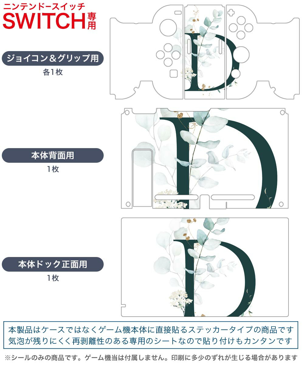 igsticker Nintendo Switch 用 デザインスキンシール 任天堂 ニンテンドー スイッチ 専用 本体ドック Joy-Con Joycon ジョイコン 専用 ゲーム機 カバー アクセサリー フィルム ステッカー 019382 フォント 文字 d アルファベット