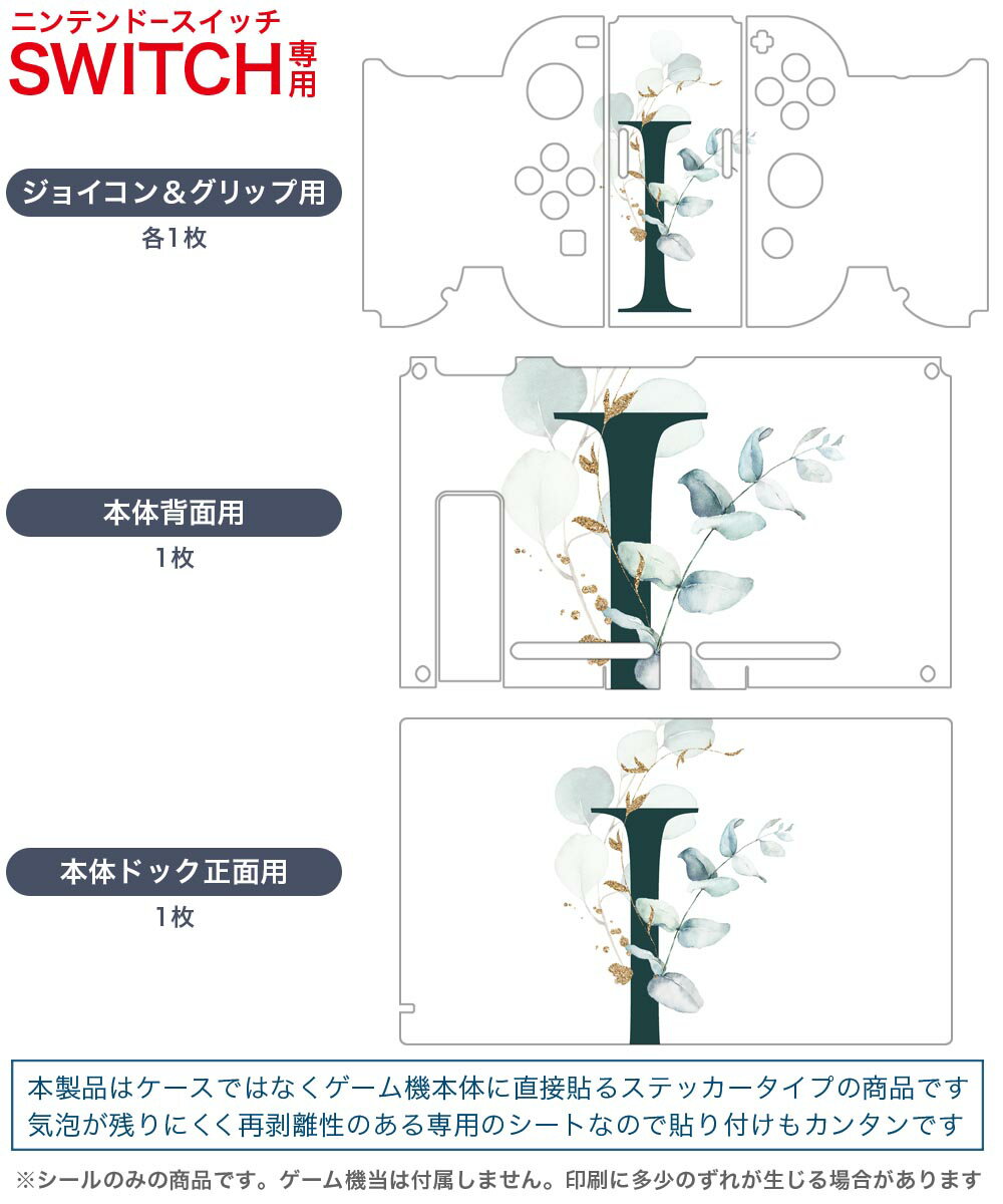 igsticker Nintendo Switch 用 デザインスキンシール 任天堂 ニンテンドー スイッチ 専用 本体ドック Joy-Con Joycon ジョイコン 専用 ゲーム機 カバー アクセサリー フィルム ステッカー 019387 フォント 文字 i アルファベット