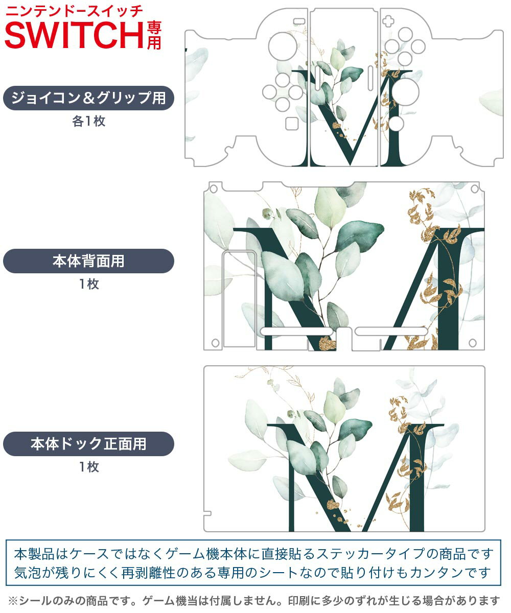 igsticker Nintendo Switch 用 デザインスキンシール 任天堂 ニンテンドー スイッチ 専用 本体ドック Joy-Con Joycon ジョイコン 専用 ゲーム機 カバー アクセサリー フィルム ステッカー 019391 フォント 文字 m アルファベット