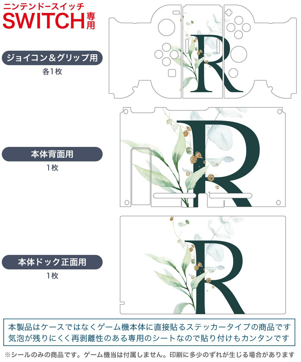 igsticker Nintendo Switch 用 デザインスキンシール 任天堂 ニンテンドー スイッチ 専用 本体ドック Joy-Con Joycon ジョイコン 専用 ゲーム機 カバー アクセサリー フィルム ステッカー 019396 フォント 文字 r アルファベット
