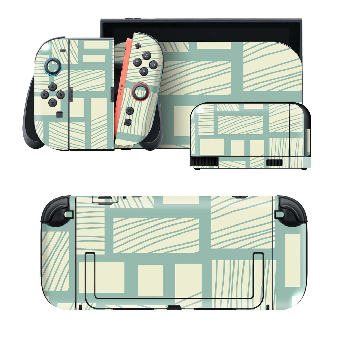 Nintendo Switch 2 用のデザインスキンシール。本体裏面・ドック正面・ドック側面・Joy-Con 2 用の4面セット。20,000柄以上から選べる、貼るデザイン。