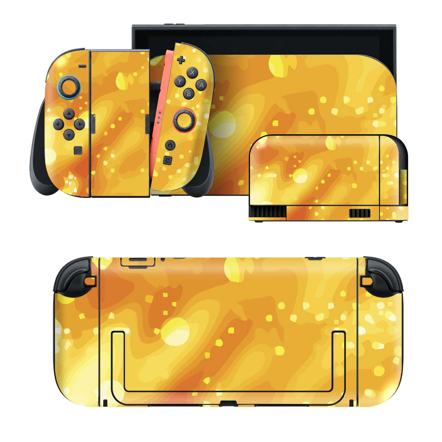 Nintendo Switch 2 用のデザインスキンシール。本体裏面・ドック正面・ドック側面・Joy-Con 2 用の4面セット。20,000柄以上から選べる、貼るデザイン。