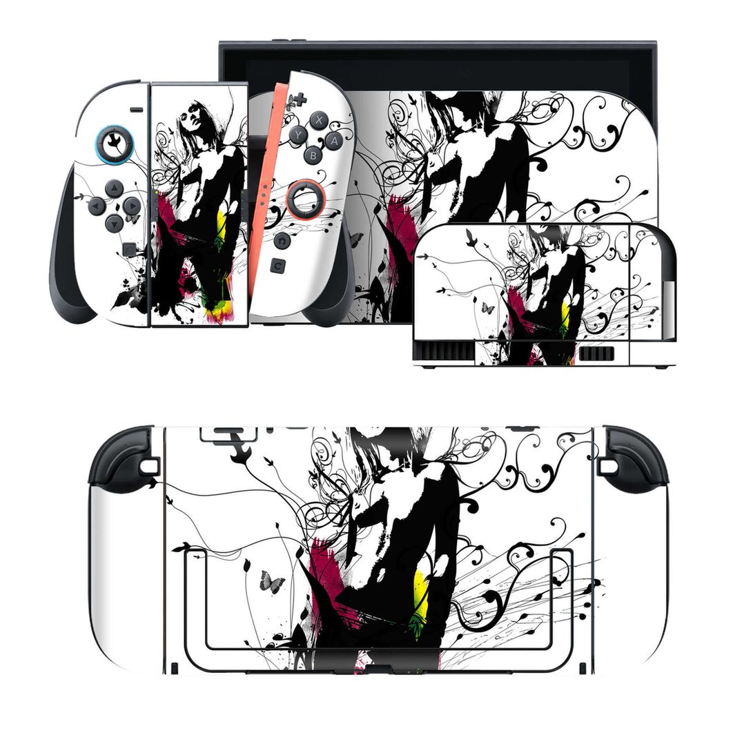 Nintendo Switch 2 用のデザインスキンシール。本体裏面・ドック正面・ドック側面・Joy-Con 2 用の4面セット。20,000柄以上から選べる、貼るデザイン。