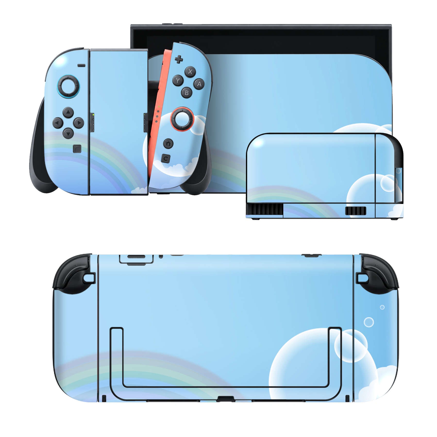 Nintendo Switch 2 用のデザインスキンシール。本体裏面・ドック正面・ドック側面・Joy-Con 2 用の4面セット。20,000柄以上から選べる、貼るデザイン。
