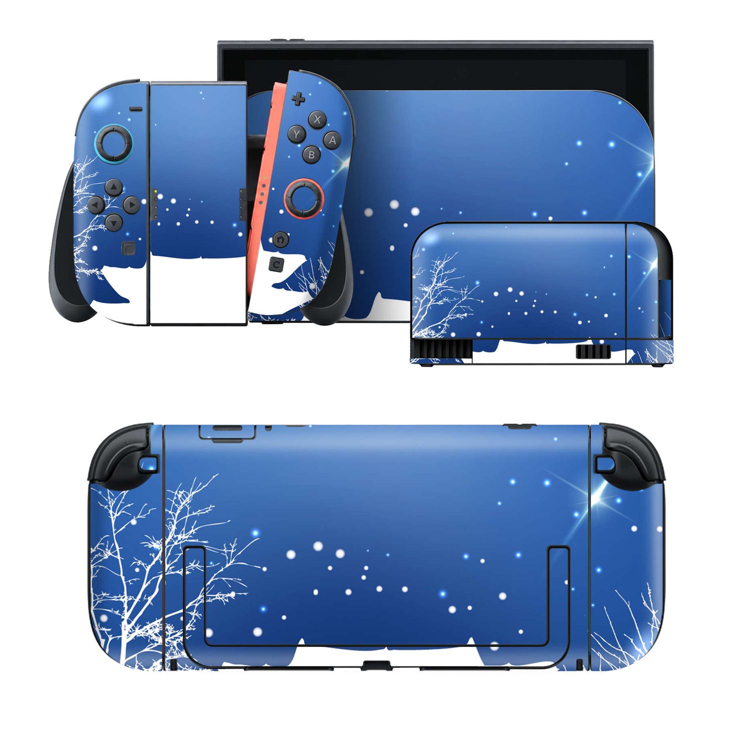 Nintendo Switch 2 用のデザインスキンシール。本体裏面・ドック正面・ドック側面・Joy-Con 2 用の4面セット。20,000柄以上から選べる、貼るデザイン。