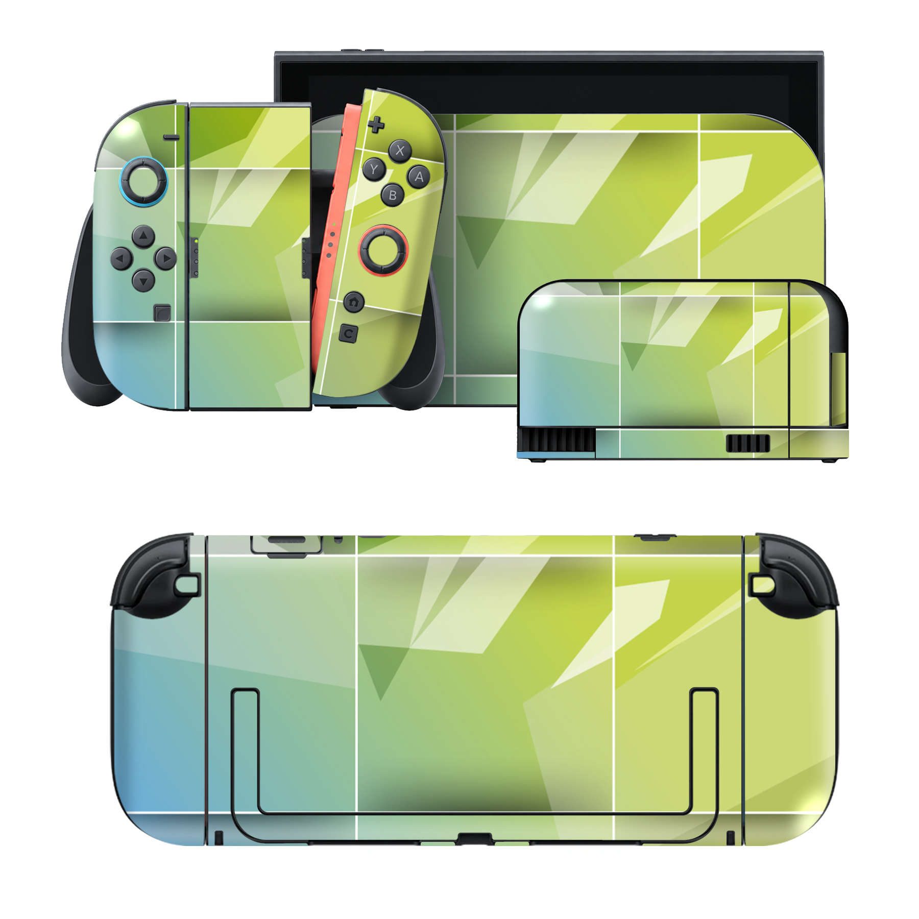 Nintendo Switch 2 用のデザインスキンシール。本体裏面・ドック正面・ドック側面・Joy-Con 2 用の4面セット。20,000柄以上から選べる、貼るデザイン。