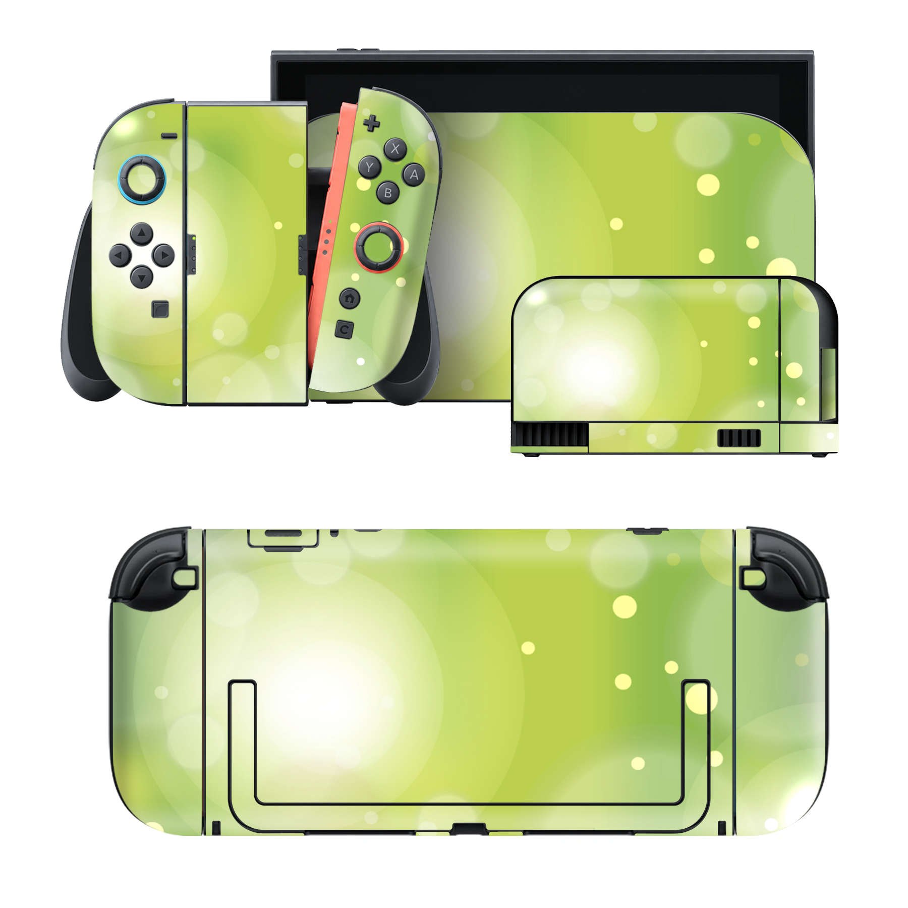 Nintendo Switch 2 用のデザインスキンシール。本体裏面・ドック正面・ドック側面・Joy-Con 2 用の4面セット。20,000柄以上から選べる、貼るデザイン。