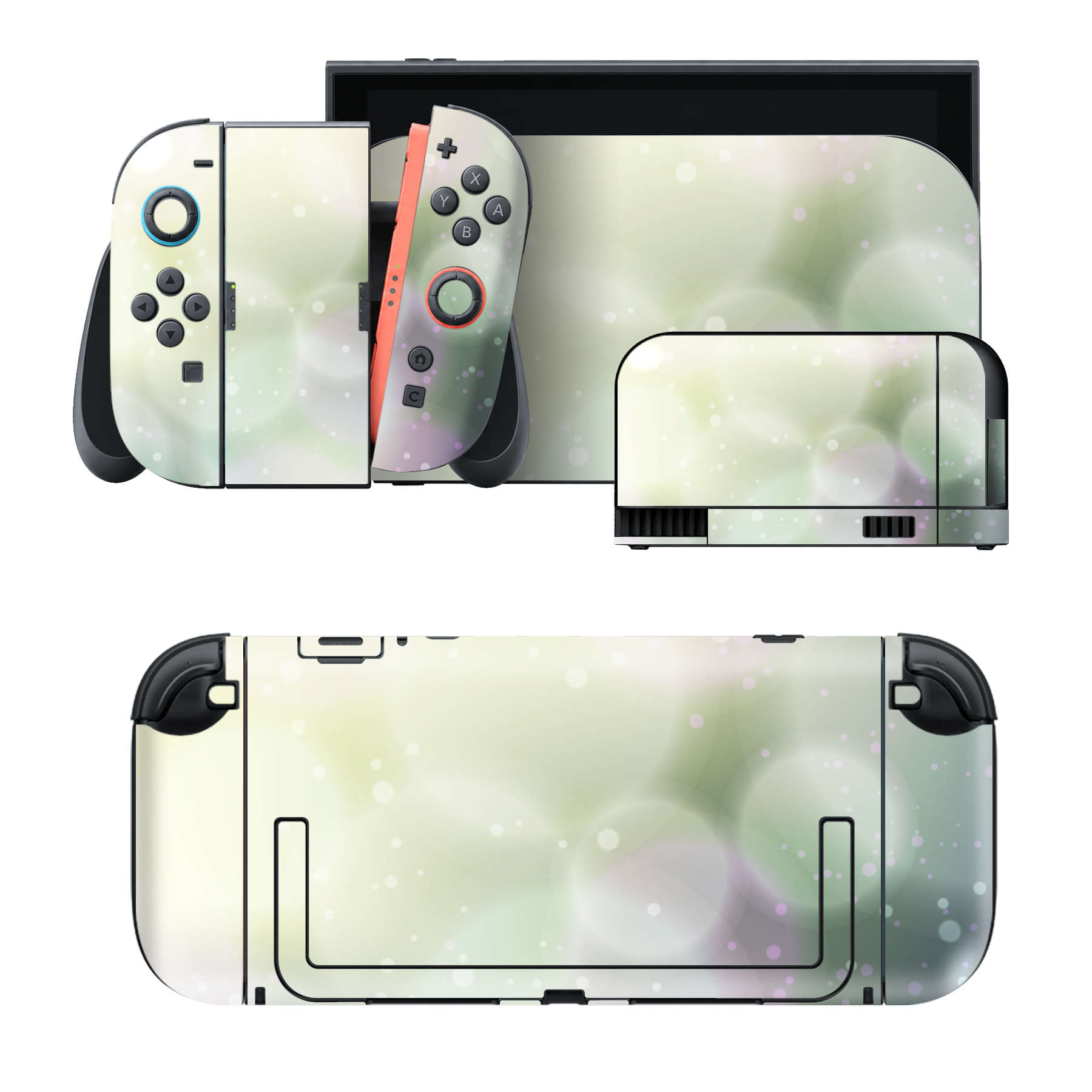 Nintendo Switch 2 用のデザインスキンシール。本体裏面・ドック正面・ドック側面・Joy-Con 2 用の4面セット。20,000柄以上から選べる、貼るデザイン。