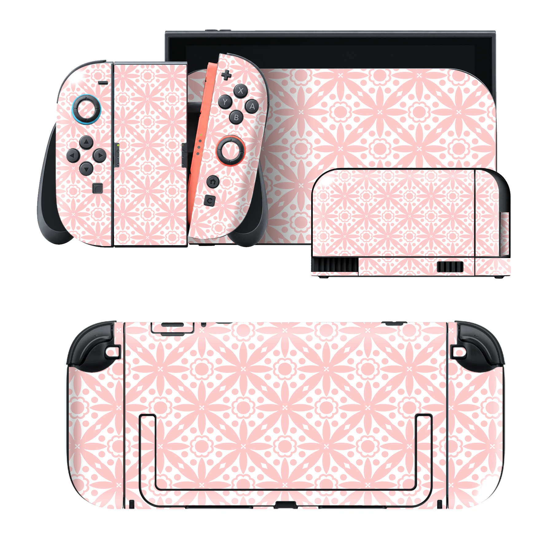 Nintendo Switch 2 用のデザインスキンシール。本体裏面・ドック正面・ドック側面・Joy-Con 2 用の4面セット。20,000柄以上から選べる、貼るデザイン。