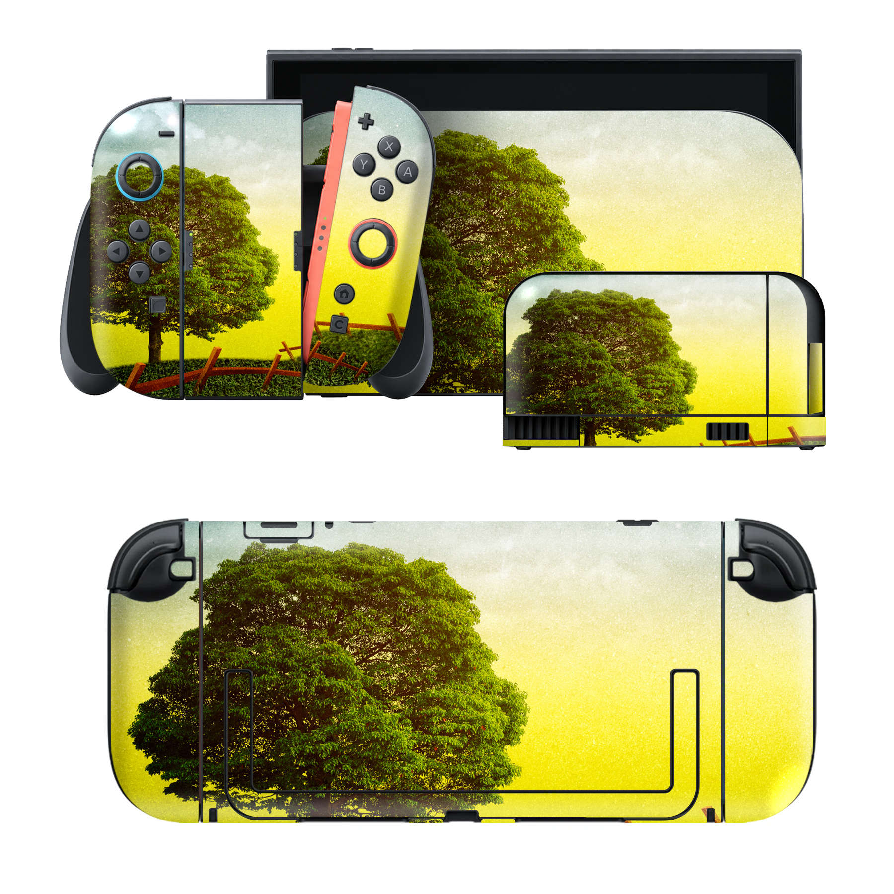 Nintendo Switch 2 用のデザインスキンシール。本体裏面・ドック正面・ドック側面・Joy-Con 2 用の4面セット。20,000柄以上から選べる、貼るデザイン。
