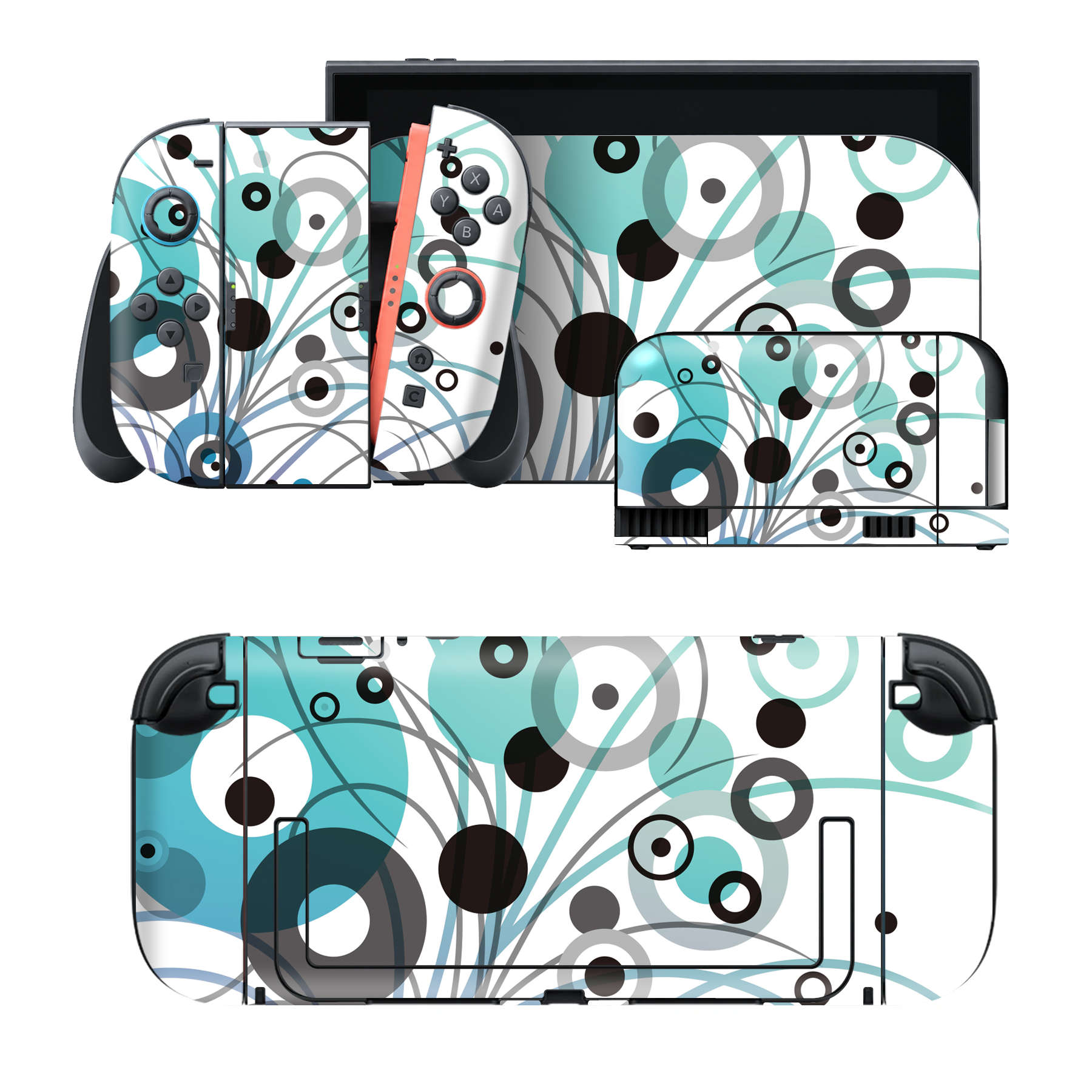 Nintendo Switch 2 用のデザインスキンシール。本体裏面・ドック正面・ドック側面・Joy-Con 2 用の4面セット。20,000柄以上から選べる、貼るデザイン。