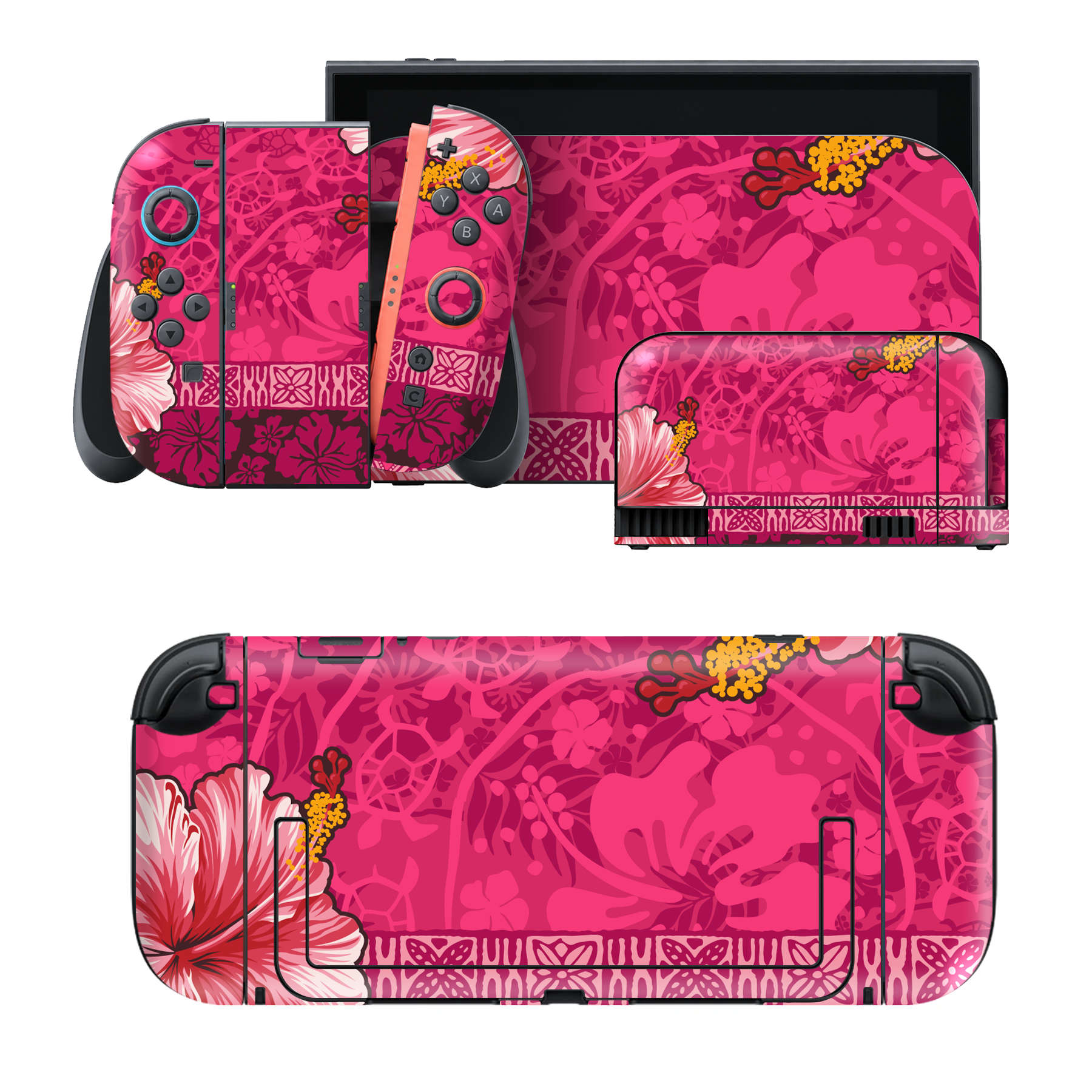 Nintendo Switch 2 用のデザインスキンシール。本体裏面・ドック正面・ドック側面・Joy-Con 2 用の4面セット。20,000柄以上から選べる、貼るデザイン。