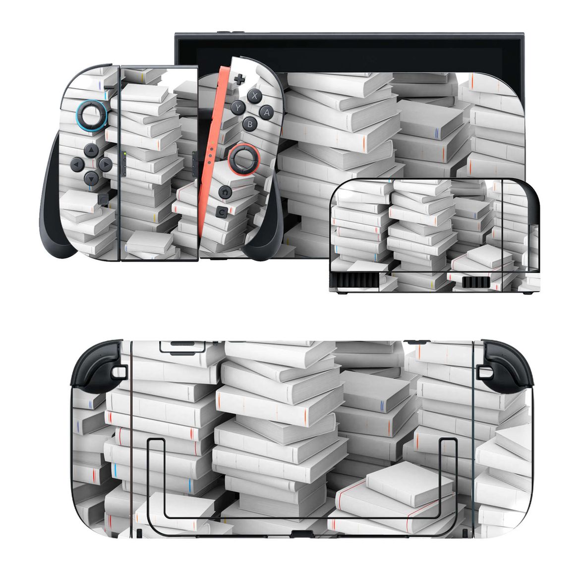 Nintendo Switch 2 用のデザインスキンシール。本体裏面・ドック正面・ドック側面・Joy-Con 2 用の4面セット。20,000柄以上から選べる、貼るデザイン。