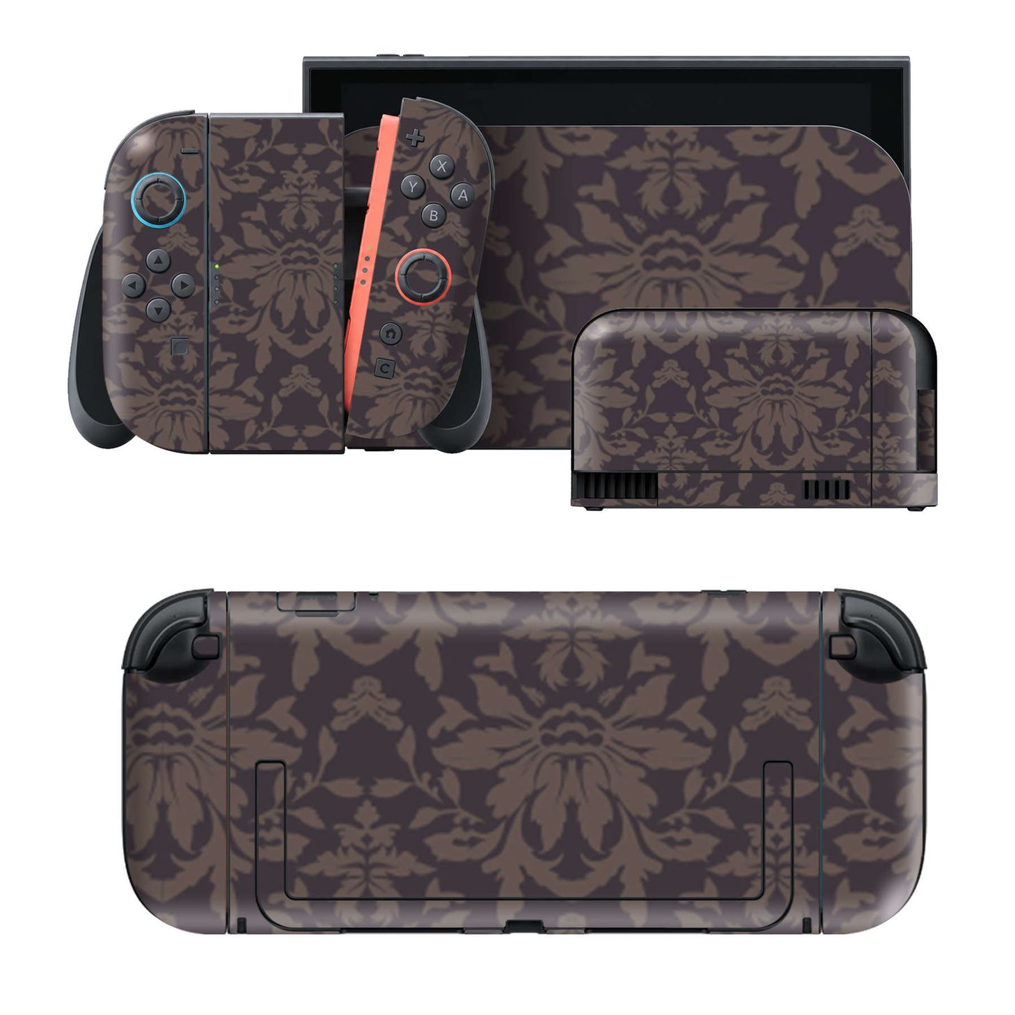 Nintendo Switch 2 用のデザインスキンシール。本体裏面・ドック正面・ドック側面・Joy-Con 2 用の4面セット。20,000柄以上から選べる、貼るデザイン。