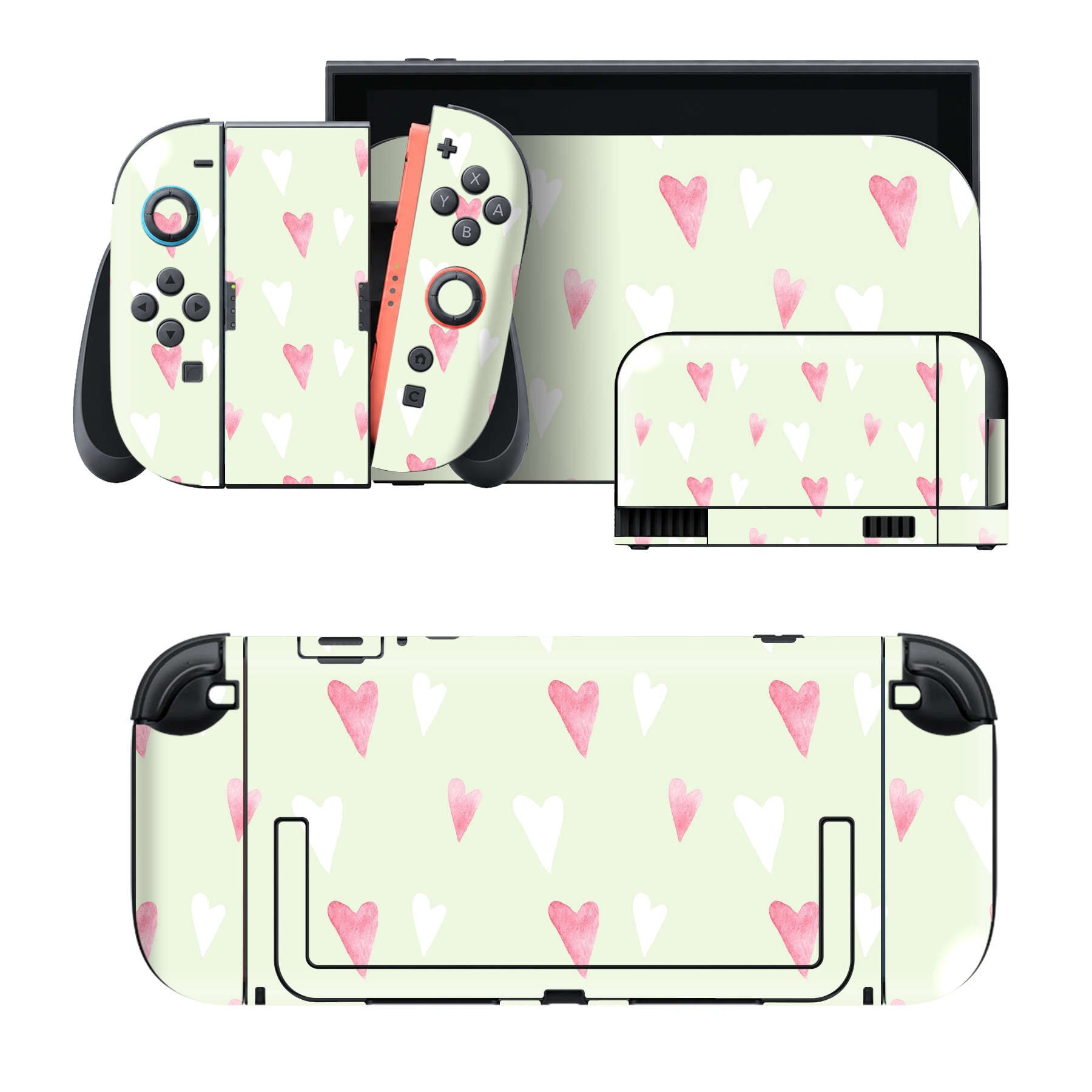 Nintendo Switch 2 用のデザインスキンシール。本体裏面・ドック正面・ドック側面・Joy-Con 2 用の4面セット。20,000柄以上から選べる、貼るデザイン。