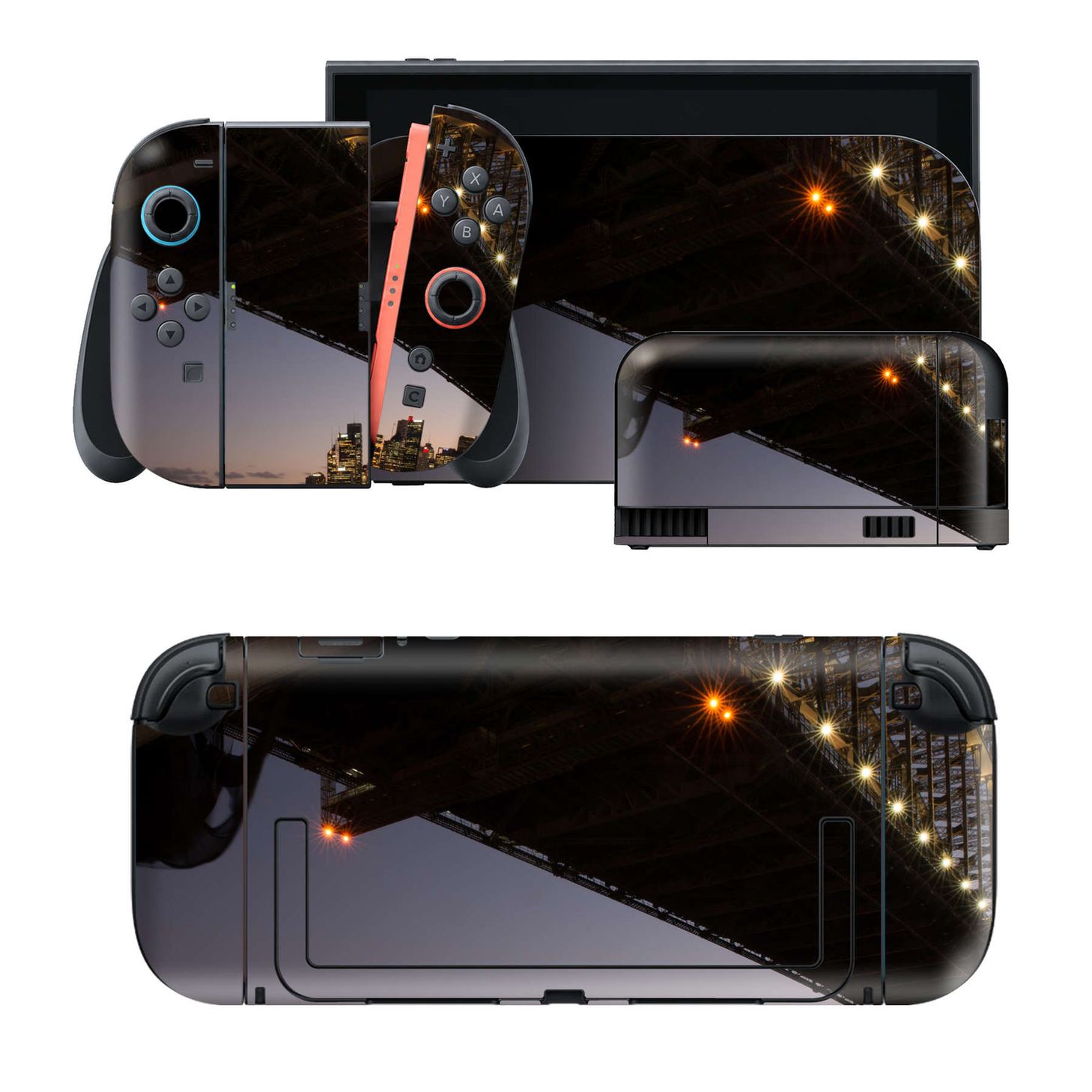 Nintendo Switch 2 用のデザインスキンシール。本体裏面・ドック正面・ドック側面・Joy-Con 2 用の4面セット。20,000柄以上から選べる、貼るデザイン。