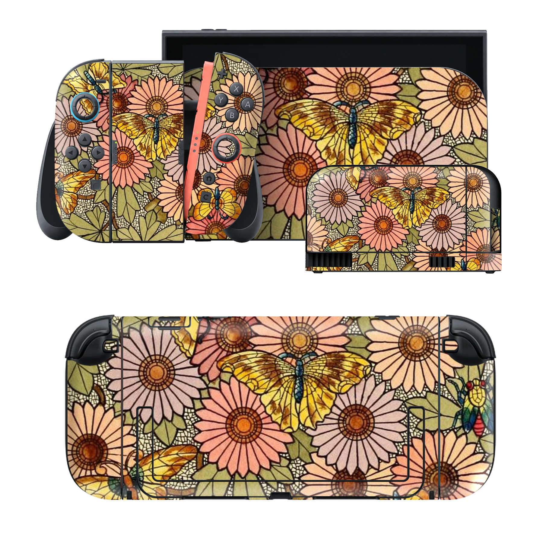 Nintendo Switch 2 用のデザインスキンシール。本体裏面・ドック正面・ドック側面・Joy-Con 2 用の4面セット。20,000柄以上から選べる、貼るデザイン。