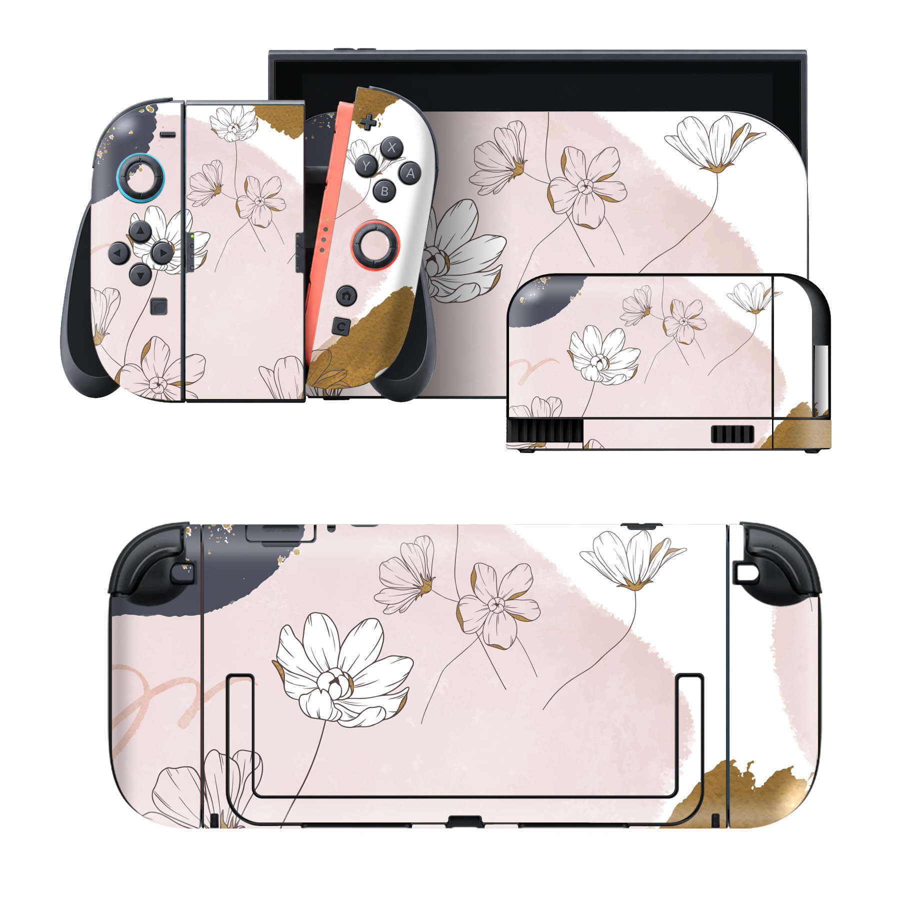 Nintendo Switch 2 用のデザインスキンシール。本体裏面・ドック正面・ドック側面・Joy-Con 2 用の4面セット。20,000柄以上から選べる、貼るデザイン。