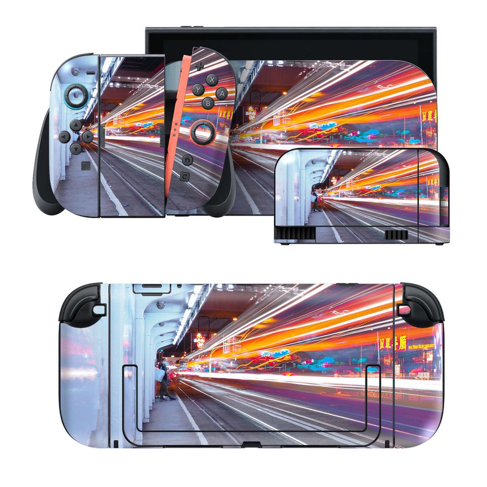 Nintendo Switch 2 用のデザインスキンシール。本体裏面・ドック正面・ドック側面・Joy-Con 2 用の4面セット。20,000柄以上から選べる、貼るデザイン。