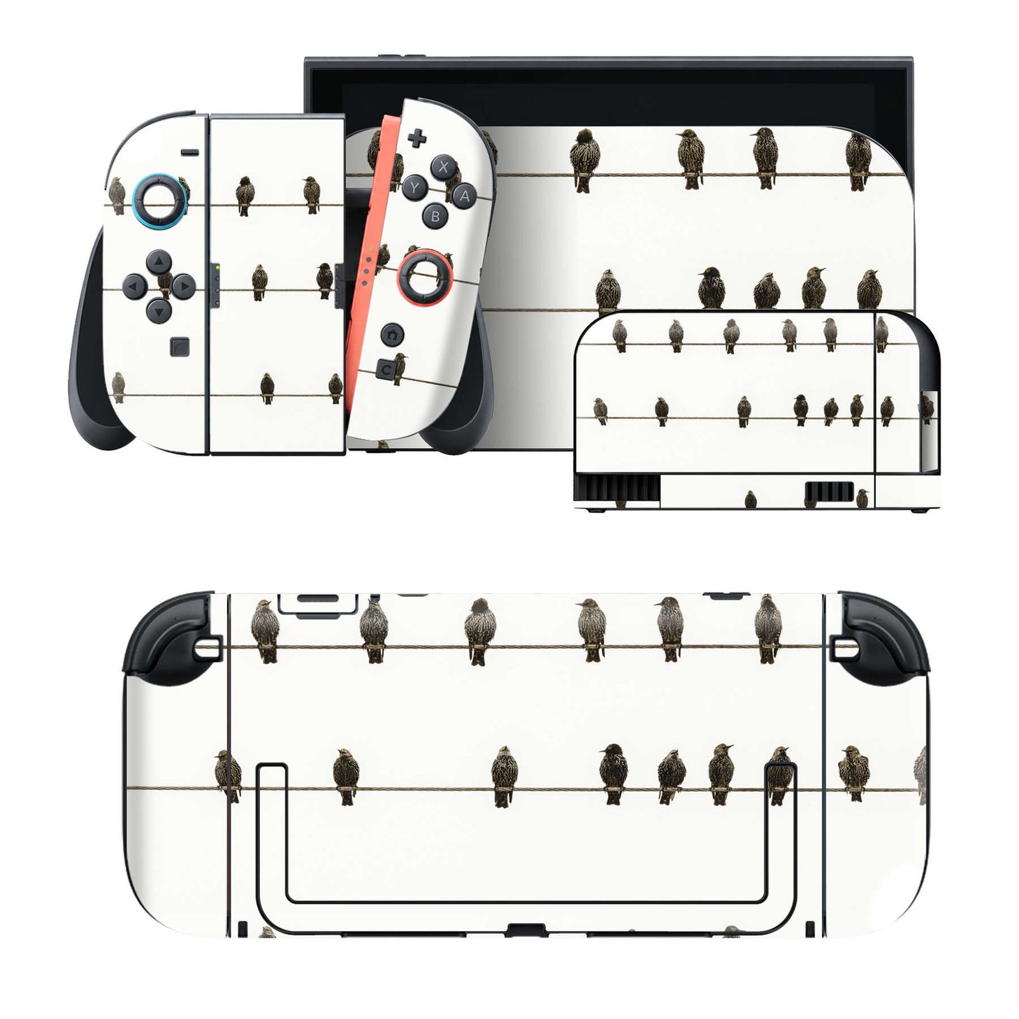 Nintendo Switch 2 用のデザインスキンシール。本体裏面・ドック正面・ドック側面・Joy-Con 2 用の4面セット。20,000柄以上から選べる、貼るデザイン。
